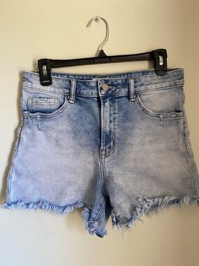 Vervet Light Wash Distressed Denim Shorts with Frayed Hem